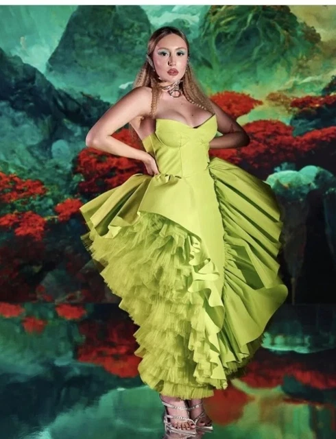 H M METAVERSE UK14 Green Tulle Flounce Evening Dress Designer Sold