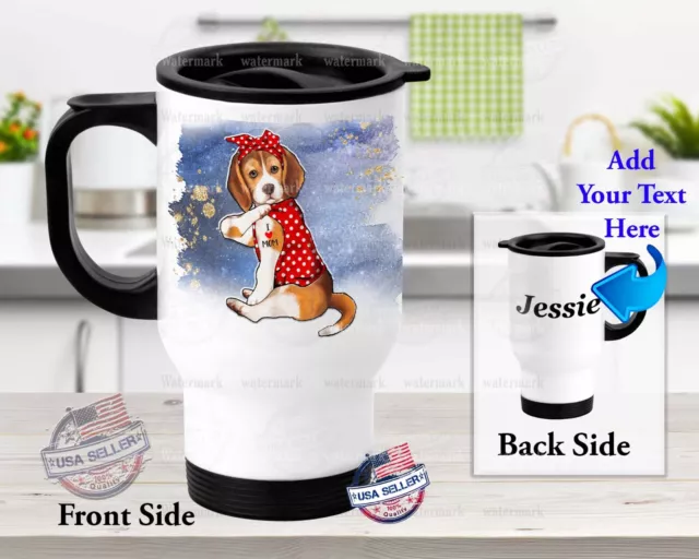 Beagle Dog I Love Mom Personalized Stainless Steel Tumbler 14oz Travel Mug