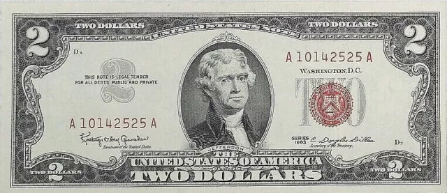 1963 TWO DOLLAR Bill Red Seal Bank Note $2 currency CRISP Uncirculated GEM UNC