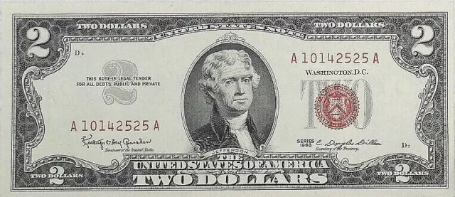 unc 1963 Two Dollar Bill Red Seal $2 Bank Note $2.00 CRISP " GEM UNCIRCULATED "