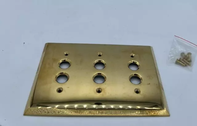 Rejuvenation Lewis Switch Plate Triple Push Button Unlacquered Brass c5306