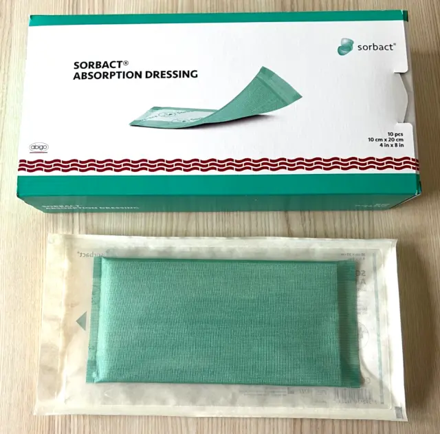 SORBACT Absorption Dressing Pansement Absorbant Bactério adsorbant 10x20cm NEUF