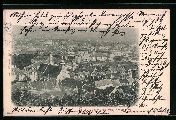 AK Graz, Ortsansicht gegen Süd vom Schlossberg 1900