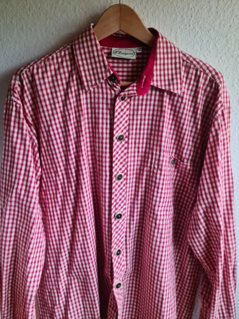 Camicia folcloristica di Landgwand taglia M-39/40 maniche lunghe rosso/bianco a quadretti