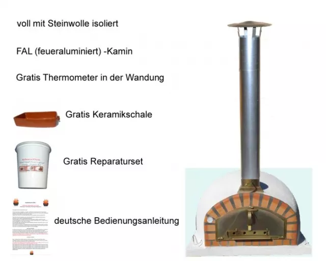Traditioneller Steinbackofen Pizzaofen Pizzaioli 120 inkl. Kaminrohr und Regenhu