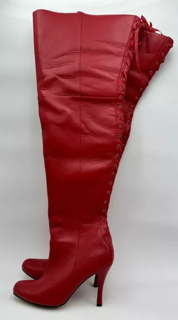 Fredericks Of Hollywood Red Thigh High Over The Knee Heels Boots Sz 10