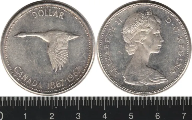 Canada: 1967 Dollar QEII silver 100th Anniv of Canada Confederation Centenary