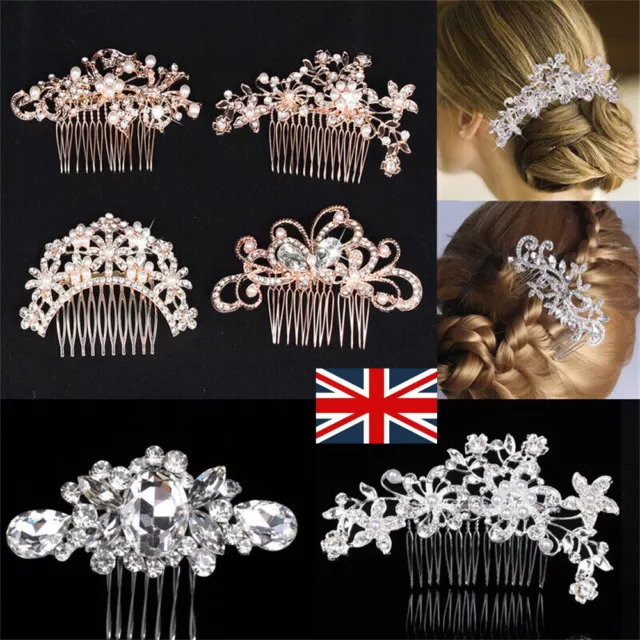 Bridesmaid Flower Diamante Pearls Crystal Bridal Clips Comb Wedding Hair Pins UK