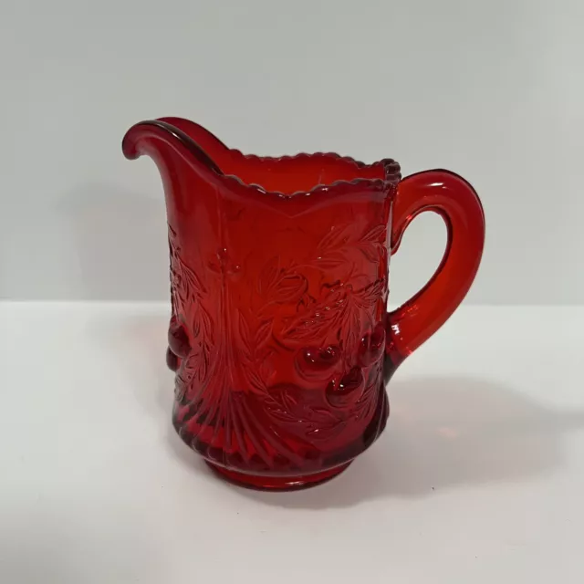 Ruby Red Wreathed Cherry Creamer Fenton Art Glass Made For LG Wright