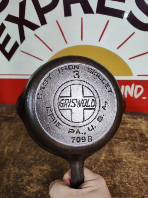 Fully Restored GRISWOLD #3 Cast Iron SKILLET Pan 6" Slant LOGO Seasoned Flat