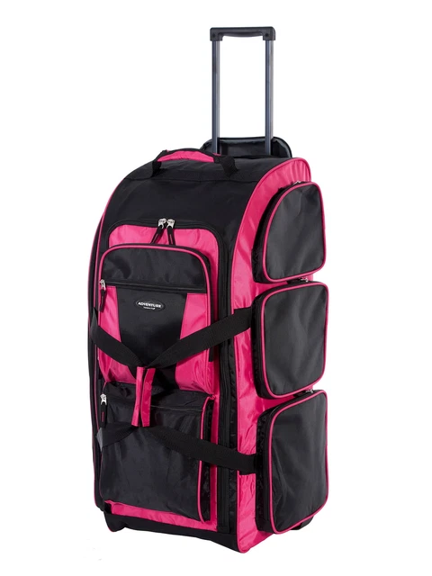 30In Rolling Multi-Pocket Upright Duffel Bag Luggage Suitcase Sturdy Travel Pink 2