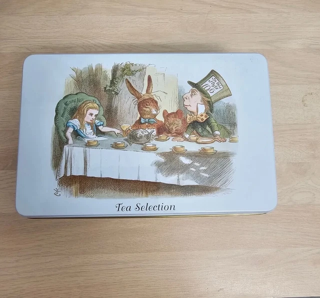 New English Teas Alice in Wonderland Tea Tin with 100 Tea Bags - Hinged Lid -NEW