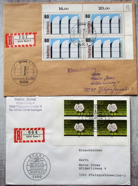 Bund Mi.Nr. 1163+1164+1165+1166 auf 4 FDC Reco-Briefen mit ESST Bonn 2