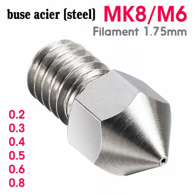 MK8 Stainless Steel Nozzle for 1.75mm Creality Ender 3 pro CR-10 Ender 3, 4, 5