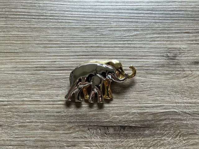 Vintage Liz Claiborne LC Gold & Silver Tone Elephant Brooch Pin