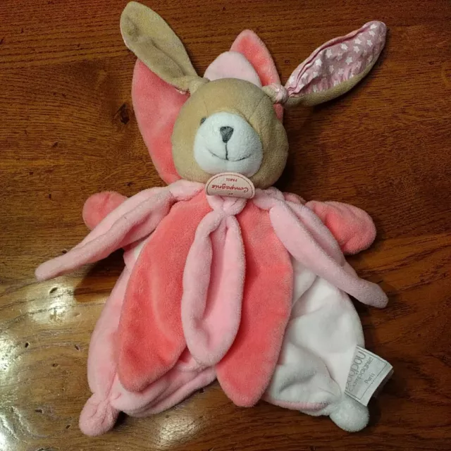 doudou et COMPAGNIE LAPIN rose petale fleur Collector marionnette COMME NEUF