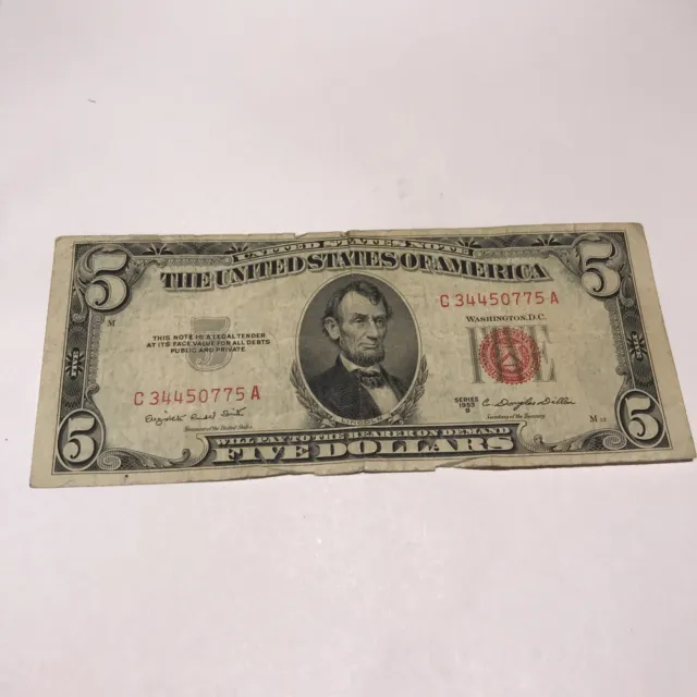1953B $5 Five Dollar Bill United States Red Seal Note   1953 B