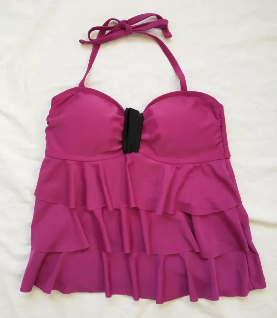 Catalina Tankini Swim Wear Top M 8-10 Pink Tiered Ruffle Open Back Tie Padded