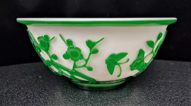 Late 19th Century Chinese Peking Glass Green Overlay Bowl 2