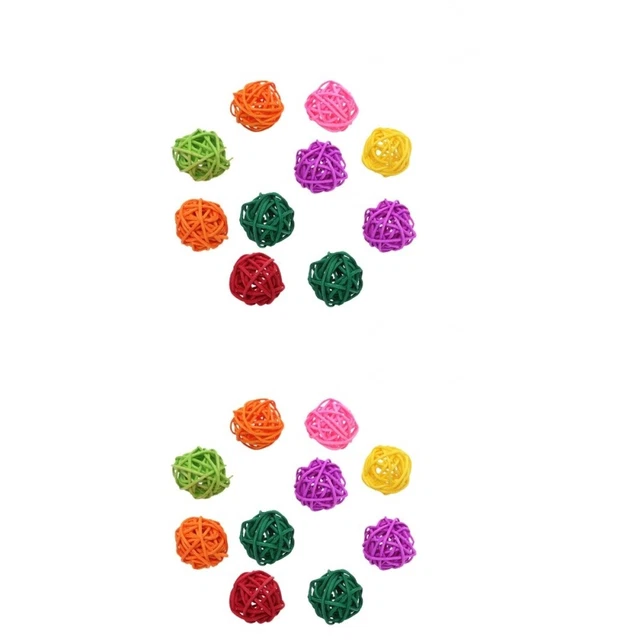 2x Bunte Wicker Bälle Papagei Kauen Spielzeug Holz