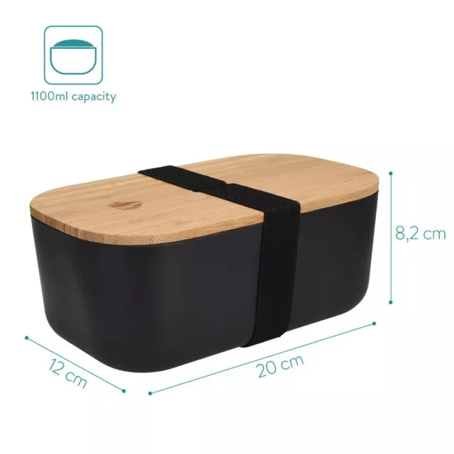 2 x Bento Box Lunch Box mit Bambus Deckel Brotdose 700ml luftdicht Brotbox