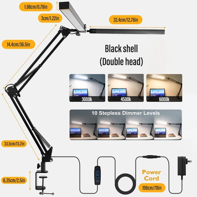 LED Reading Desk Lamp 24W Folding Swing Arm Desk Lamp with Clamp Dimmable Suitab