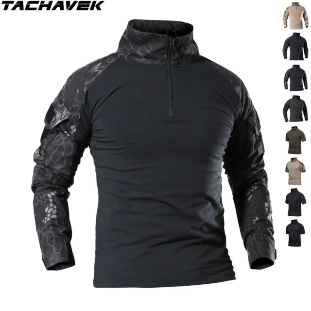 Men's Combat T-Shirt Long Sleeve US Army Military Tactical Casual Shirt Hiking