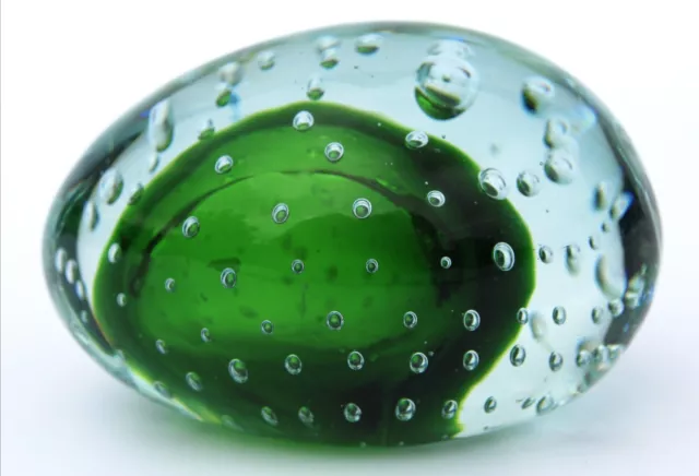Vintage Lefton (?) Japan Green Controlled Bubble Glass Egg Paperweight