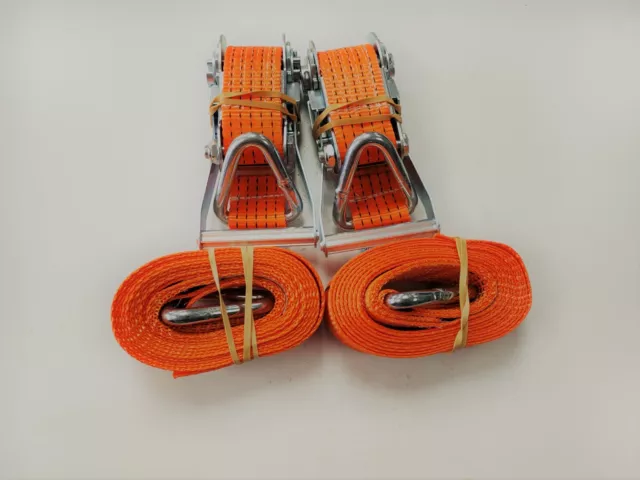 Pack Of Two 5t (5000kg) 50mm Orange Ratchet Straps With Delta Ring Heavy Duty 4m