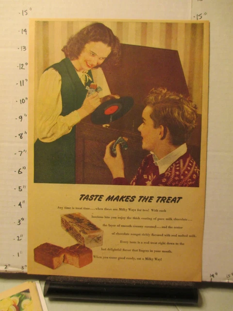 newspaper ad 1944 MILKY WAY Mars candy bar wrapper 78rpm record phonograph WWII