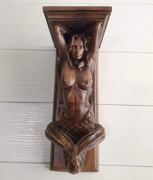 Corbel Mermaid of wood Decorative Carved Wooden Corbel 1pc Wall Hanging Decor 2