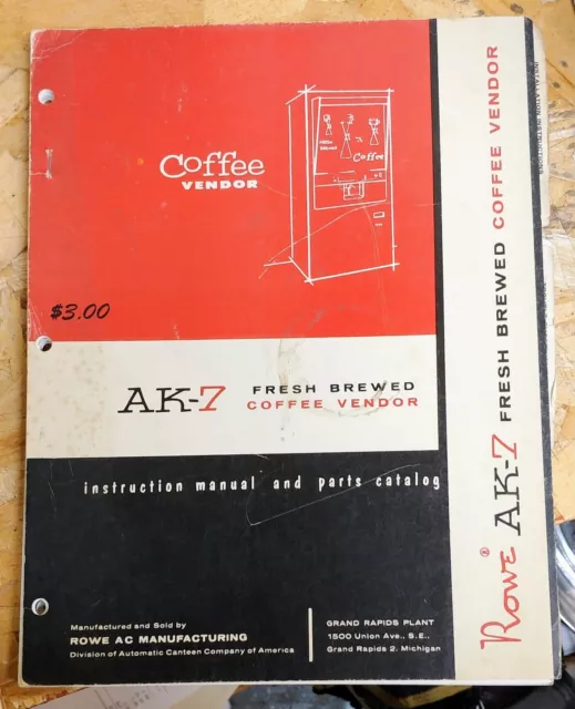 Rowe AK-7 COFFEE Vending Machine Service Manual/Parts Original Catalog