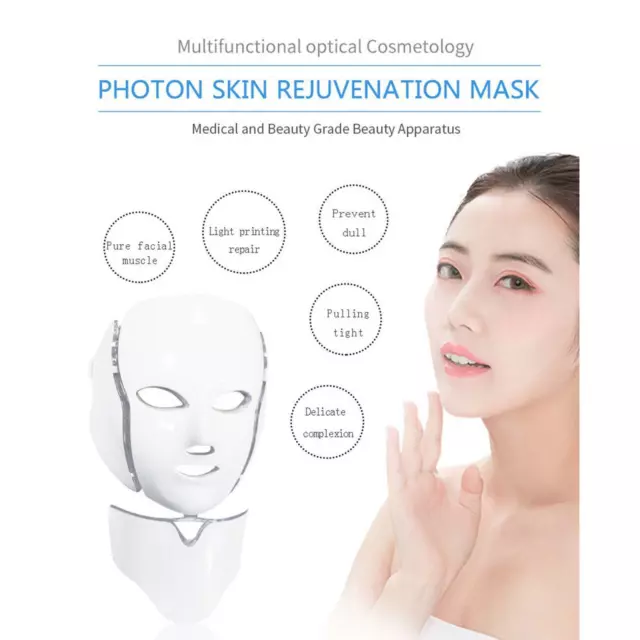 7 Color LED Light Photon Face Neck Mask Skin Facial Therapy Device EU