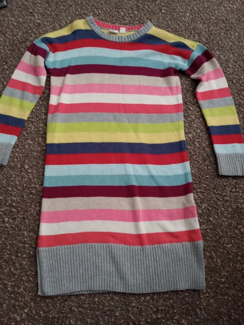 Girls GAP Sparkly Rainbow Striped Long Sleeve Knitted jumper Dress Age 6-7 Years