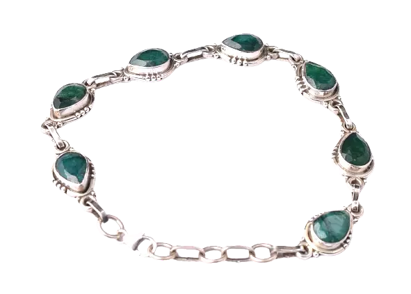 Argent Sterling Pierre Précieuse Émeraude Main Femme Bracelet Cadeau Pour