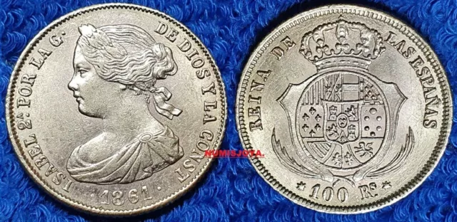 Isabel II. BEAUTIFUL 100 Reales Gold year 1861 Seville. Weight 8.40 grams....