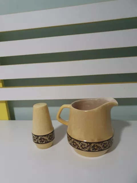 Carltonware 1970S Brown And Yellow Creamer Jug And Pepper Shaker