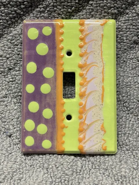 Ceramic Single Toggle Light Switch Plate Cover Hand Painted Lime Orange Purple