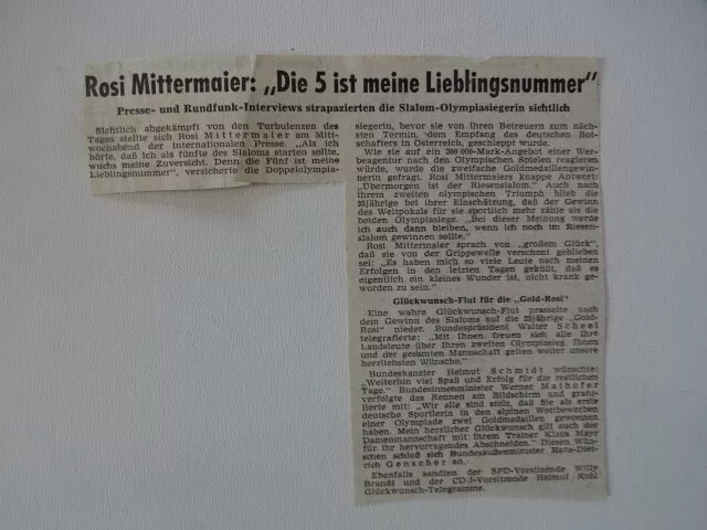 Zeitungsausschnitt 1976 Innsbruck / Rosi Mittermaier - Die 5 ist meine LIeblings