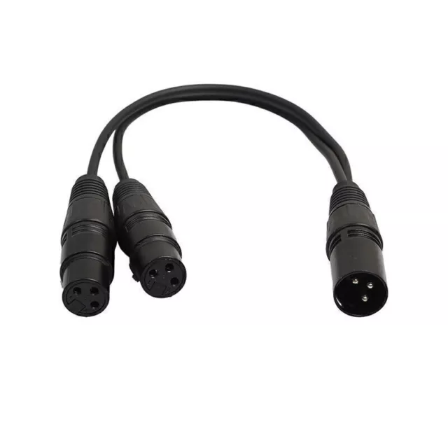 Black 3-Pin XLR Male Plug to Dual Female Jack Y Splitter Cable Adaptor 0.3M Cord 2