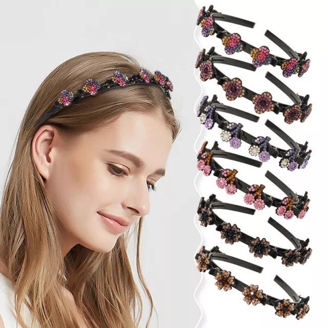 Double-Couches Pince Cheveux Tressé Strass Perle Papillon Femme Bandes Boucle ,