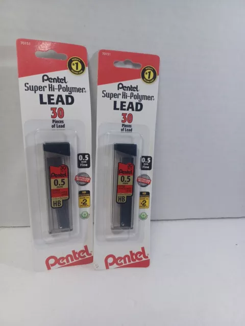 2 Pentel 30-pc Super Hi-Polymer .5mm Mechanical Pencil Lead Refills C15BPHB-K6