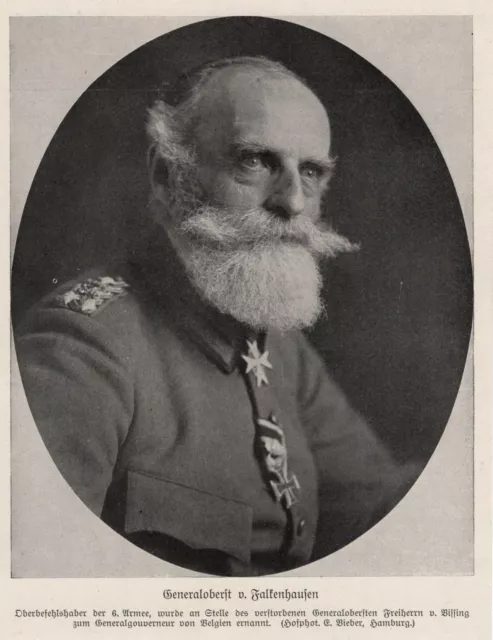 Generaloberst Ludwig De Falkenhausen Original Bilddokument De 1917 WW1