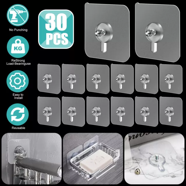 30Pcs Seamless Self Adhesive Hanging Nail Screw Stickers Punch-Free Wall Hook US