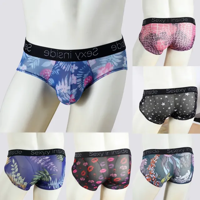 Men's Sexy Sheer Fishnet Mesh Boxer Shorts with Side Split, See-Through  Panties