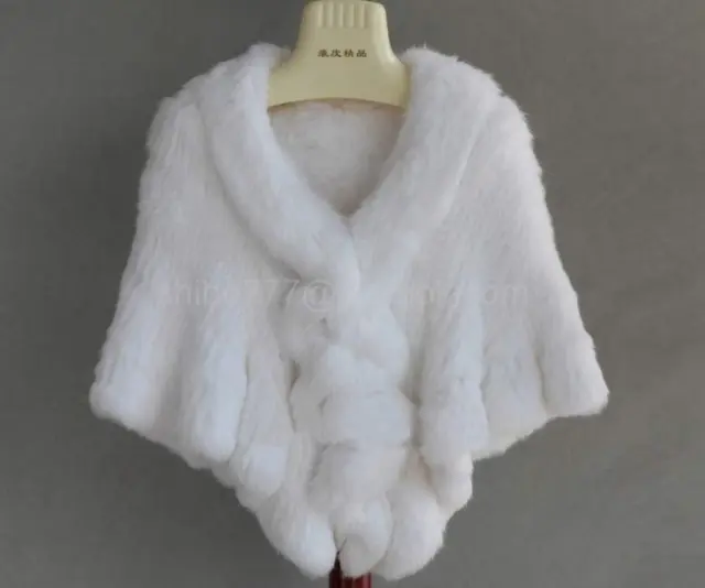 Women Genuine Knitted Rabbit Fur Stole Cape Poncho Shawl Vintage Scarf Free Size