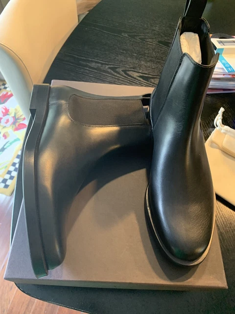 Nuovo Auth Valentino Garavani Nero Beatle Pelle Uomo Chelsea Stivali 40.5 7.5