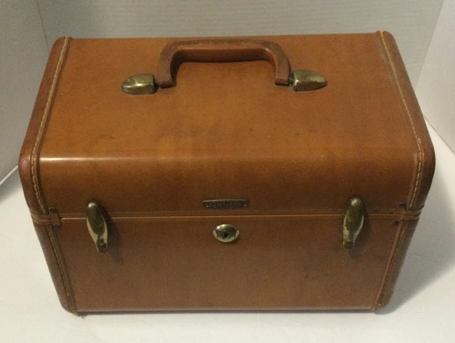 Vintage Samsonite 13"  Brown Suitcase Faux Leather Overnight Luggage 4612