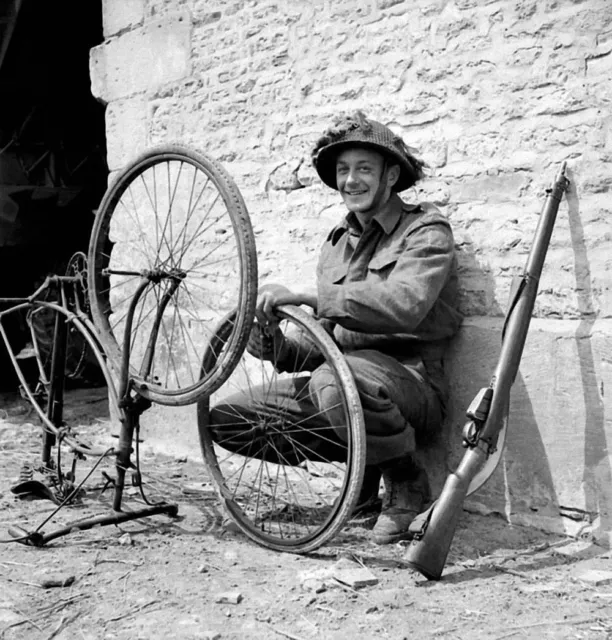 WW2 Photo WWII  Canadian Trooper Bicycle Normandy June 44 World War Two / 1515
