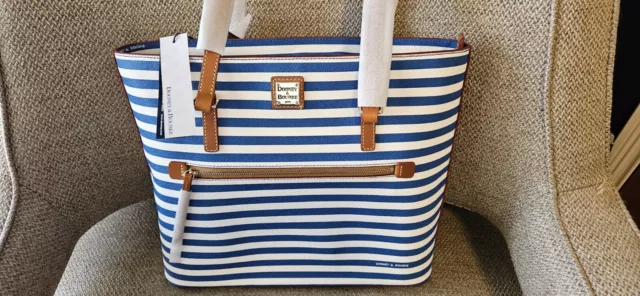 Dooney and Bourke large shopper Tote blue and white stripe